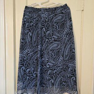 M Blue over Black Paisley Print Westport 1962 Lined Maxi Sheer Skirt Fit & Flare